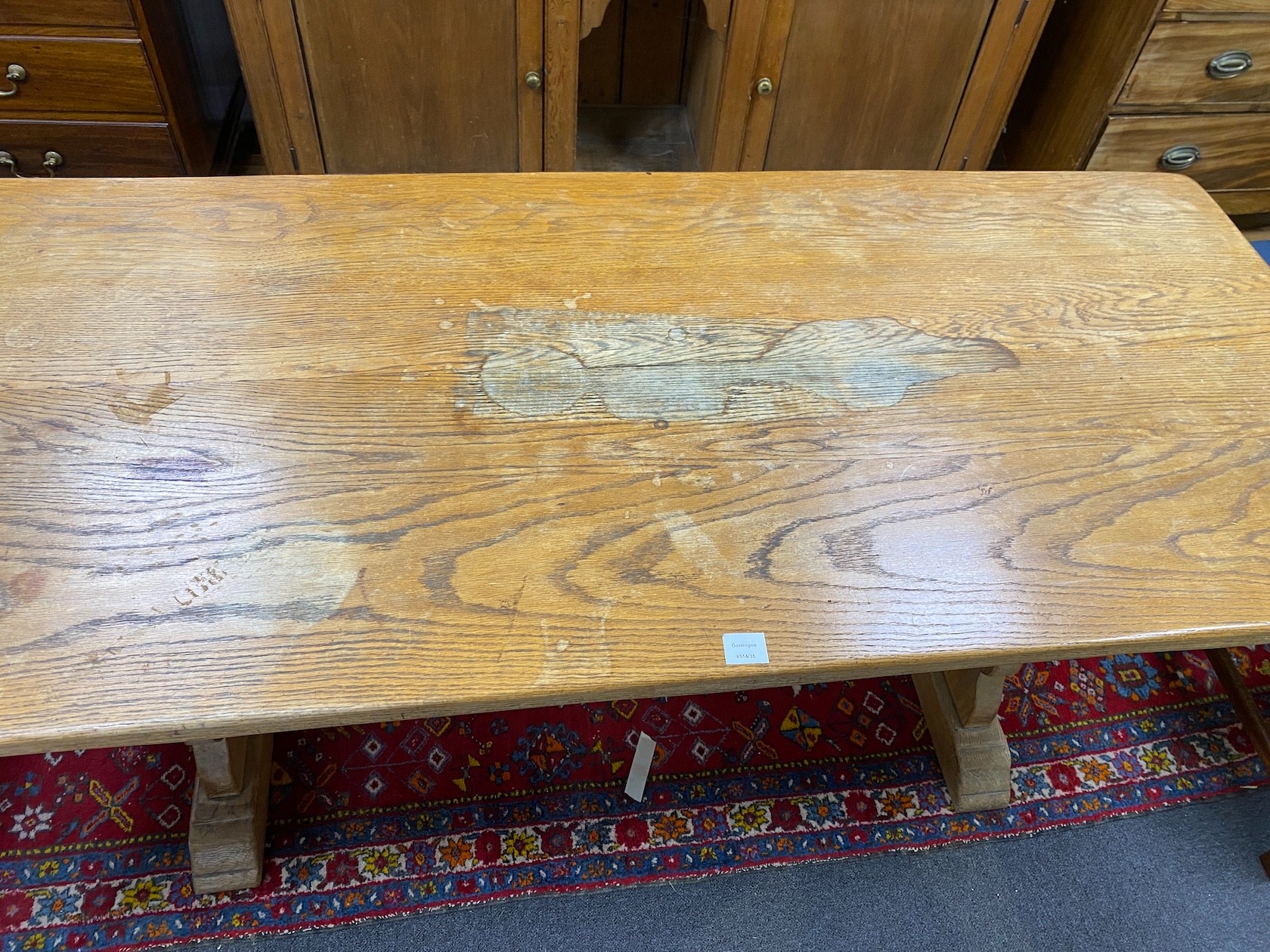 A rectangular oak refectory dining table, length 182cm, depth 79cm, height 76cm
